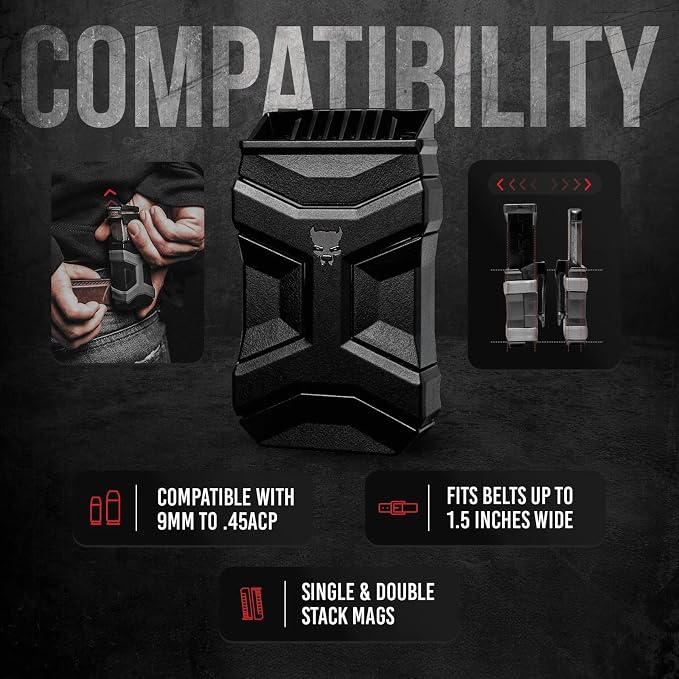 Gen 2 Universal Mag Carrier – Ambidextrous IWB/OWB Mag Pouch for Single & Double Stack Magazines. Fits Glock, 1911, S&W, Sig Sauer, Beretta & More.