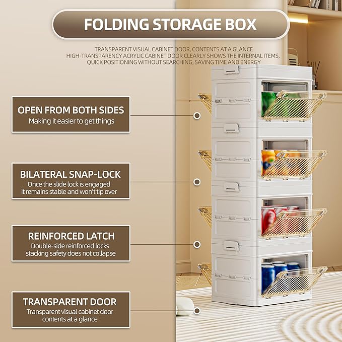 40 QT / 10 Gal Space Saver Foldable Cabinet Slim Profile, Double Transparent View Doors, Instant Pull-Up Frame for Apartments/Dorms
