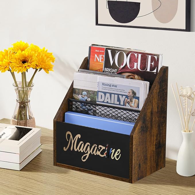 YINMIT Magazine Holder, Stepped 3 Tier Magazine Rack Floor | Magazine Storage Basket, Folder Organizer Bin for Magazines, Books, Newspapers