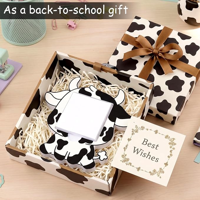 Dairy Cow Sticky Note Holder Large Wood Notepad Dispenser 3 x 3 Sticky Notes Organizer Cute Self Stick Memo Pad Holder for Desk Back to School Gift Western Office Decor, No Pads Included