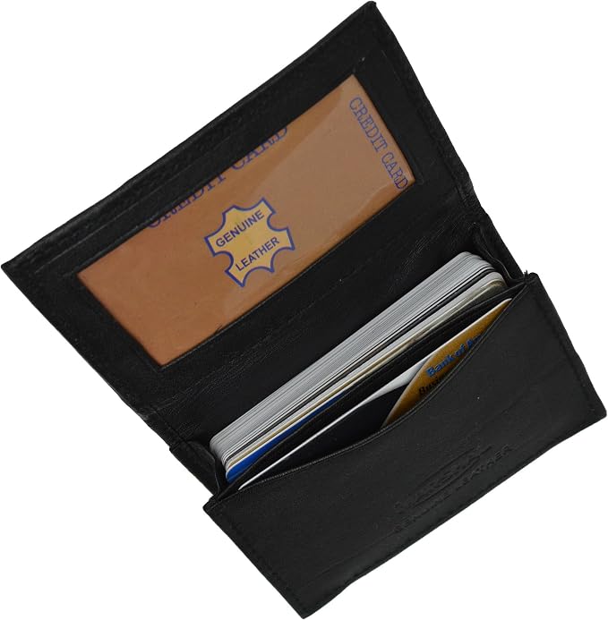Genuine Leather Expandable Credit Card Outside Id Business Card Holder Wallet 070BK