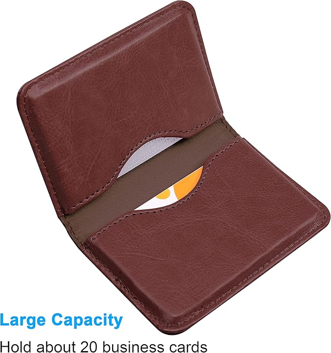 Wisdompro Business Card Holder, 2-Sided Folio Name Card Case | PU Leather Credit Card Holder Wallet with Magnetic Shut, Ultra Slim and Thin, for Business Cards & ID Cards, Men and Women