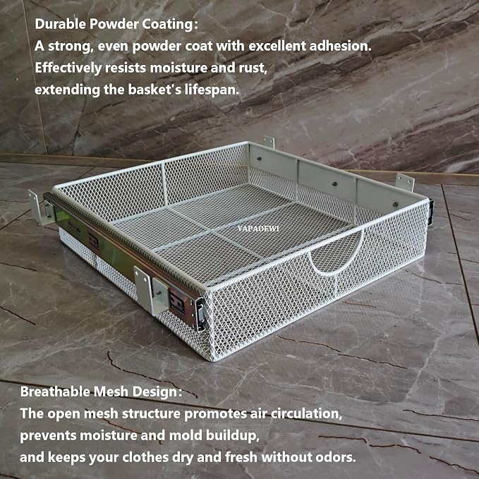 Pull Out Closet Drawer for Clothes | Sliding Wire Basket for Wardrobe Cabinets | Roll Out Storage Organizer | Side Mounting | for Home, Kitchen,Pantry