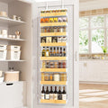 8-Tier White Door Mounted Hanging Spice Rack Shelves for Kitchen Home | Over-Door Pantry Organizer Spice Rack Back of Door Organizer and Storage with Anti-drop Rod & Adjustable Basket
