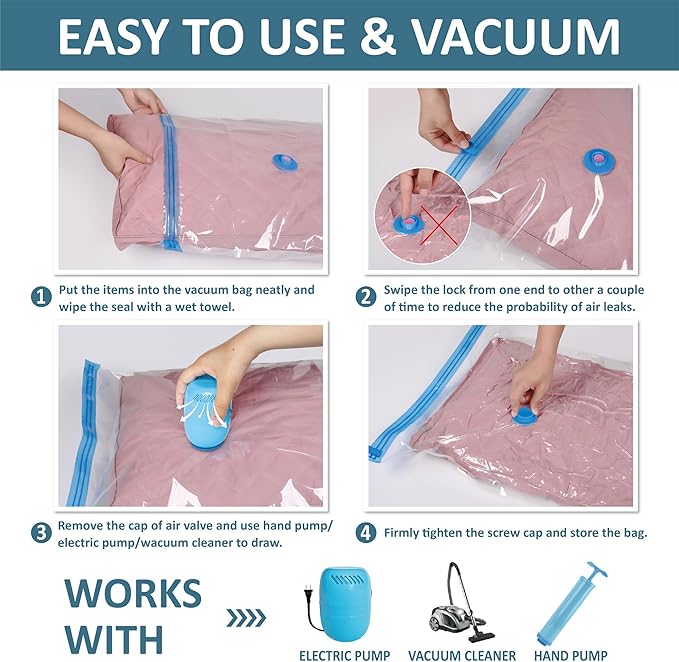 22 Vacuum Storage Bags with Electric Pump, Vacuum Sealed Storage Bags (3Jumbo/3Large/8Medium/8Small), Space Saver Vacuum Seal Bags for Clothing, Comforters, Pillows, Towel, Blanket Storage, Bedding