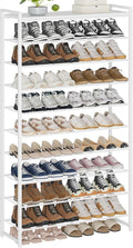 10 Tier Shoe Rack Organizer for 40-50 Pairs, Tall Metal Shoe Storage Shelf with Wood Top, Adjustable Boot Space, Narrow Design for Entryway Closet,White