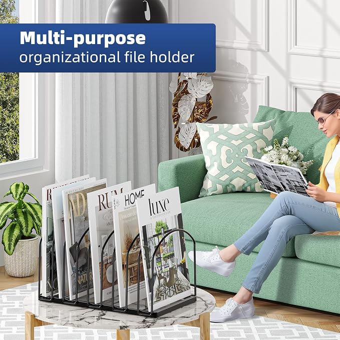 Simple Trending 9 Section Metal File Sorter Organizer, Black | Vertical Layout, Multi-Functional, Metal File Rack for Desk Home Office, 13.25"D x 8.25"W x 7.5"H