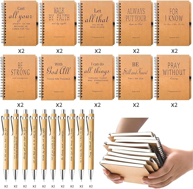 40 Pcs/20 Sets Christian Gifts Bulk Bible Verse Spiral Notebook and Pen Prayer Journal Religious Scripture Notepad Inspirational Christmas Gifts for Bible Study Groups & Church Families (20)