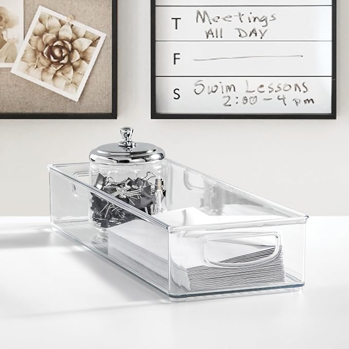 iDesign Slim Extra Long Clear Storage Bin, 4-Pack | Narrow, Stackable, Kitchen or Pantry Organizer