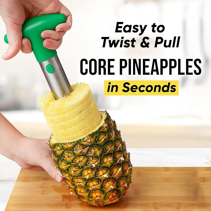 Zulay Kitchen Stainless Steel Pineapple Corer & Slicer – Heavy Duty Pineapple Cutter & Eye Removal Tool – Effortless Core Remover Tool with Sharp Reinforced Blade & Ergonomic Handle - Green