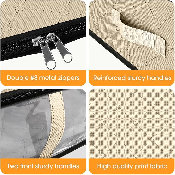 StorageRight Under Bed Storage Bags 2 Pack, 40L Large Clothes & Comforter Storage Containers with Clear Window, Breathable Fabric Organizer for Blankets, Bedding, Seasonal Clothing, Beige
