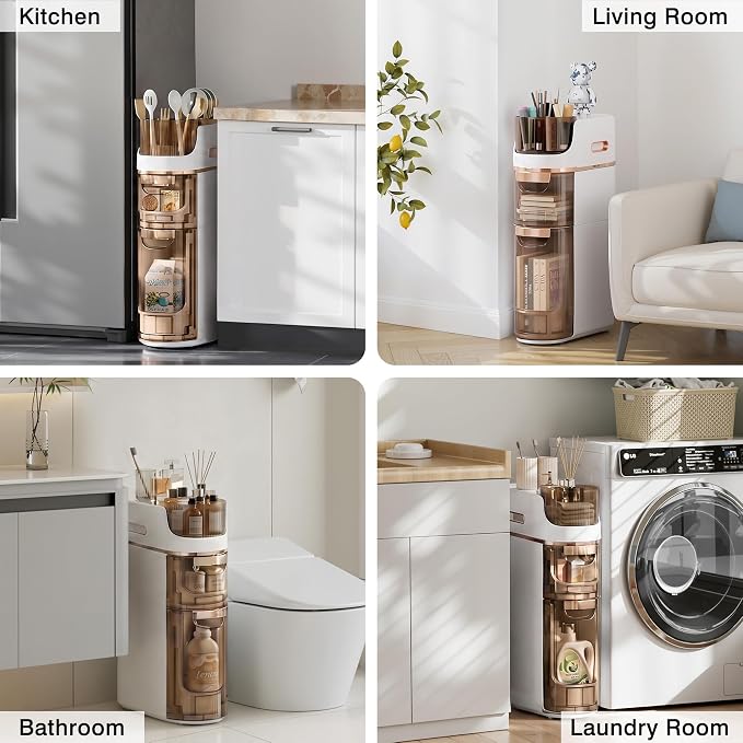 VECELO 2-Tier Slim Bathroom Storage Cabinet with Wheels, Skinny Bathroom Storage Cabinet with Drawers, Toilet Paper Holder, Movable Narrow Floor Cabinet for Small Space, Bathroom