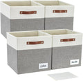 Bagnizer Collapsible Fabric Storage Cube Bins with 2 Reinforced PU Handles, Foldable Storage Organizer Baskets for Closet, Shelves, Living Room | 13"x13"x13", 4 Pack, Gray & White