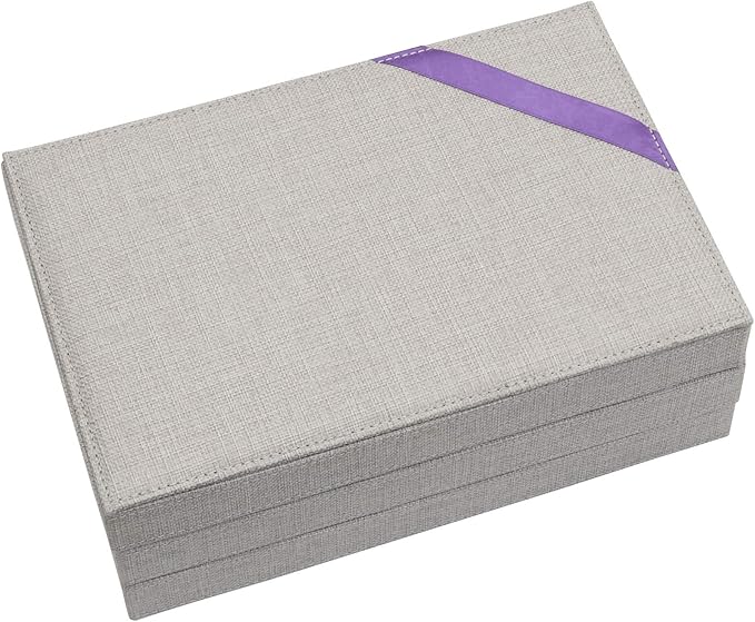 Household Essentials Grey Stacking Jewelry Organizer Box Tray Set with Removable Lid Fabric (744-1)