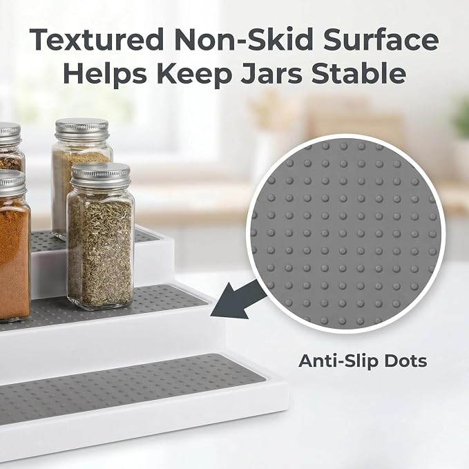 YAN & HIN Expandable Spice Rack Organizer for Cabinet, 3 Tier Adjustable Spice Organizer Shelf with Non-Skid Surface, Tiered Spice Riser for Kitchen Cabinet, Pantry, Countertop Storage, 2 Pack
