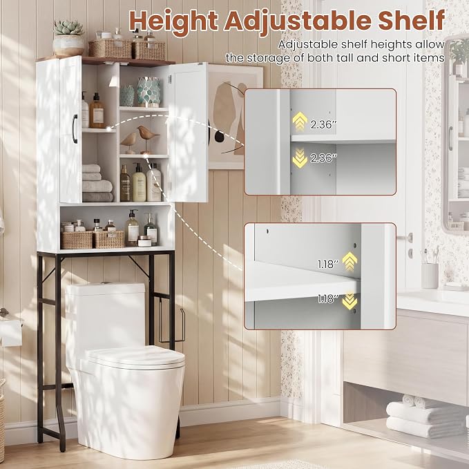 23.6" Over The Toilet Storage Cabinet with Barn Door,Bathroom Organizers and Storage with Adjustable Shelves, Farmhouse Over Toilet Organizer for Bathroom,Restroom,Laundry,White