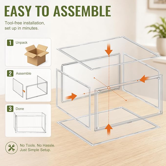 Clear Acrylic Shoe Box Size 14, Stackable Everyday Footwear Storage | Fits size 14 sneakers,casual shoes and athletic footwear. Clear acrylic design with magnetic door & dustproof storage.1 Pack