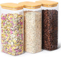 ComSaf Glass Storage Containers With Lids 2 Qt, Set of 3 Cereal Containers | Rectangle Pantry Storage Container, Jar With Bamboo Lid, Glass Cereal Dispenser, Kitchen Storage Flour, Sugar, 64oz, BPA Free