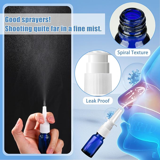 20 Pcs Nasal Spray Bottle, 10ML/0.35OZ 12 Pcs Glass Bule Refillable Empty Nasal Spray Bottles with 4 Funnels and 4 Labels