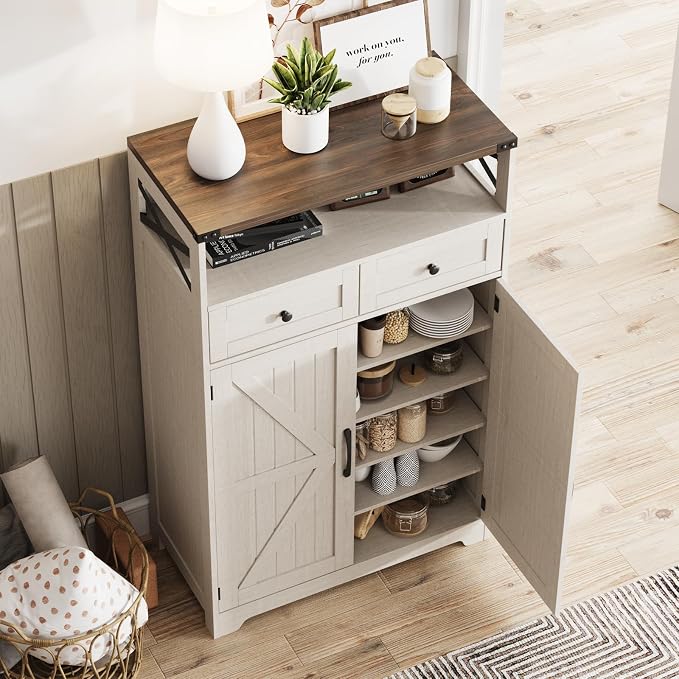 Maupvit Shoe Cabinet with Doors, 6-Tier Farmhouse Shoe Storage Cabinet with 2 Drawers & Adjustable Shelves, Shoe Cabinet Storage for Entryway, Wood Shoe Rack Organizer for Living Room Foyer Hallway