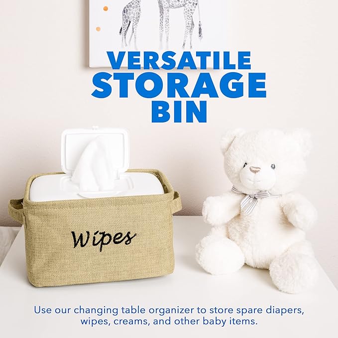 Dejaroo - Baskets for Organizing Wipes and Newborn Essentials, Diaper and Wipes Organizer, Embroidered Baby Shower Gifts for Moms, Linen Basket with Handle, 9 x 6 x 5.5 Inches, Natural