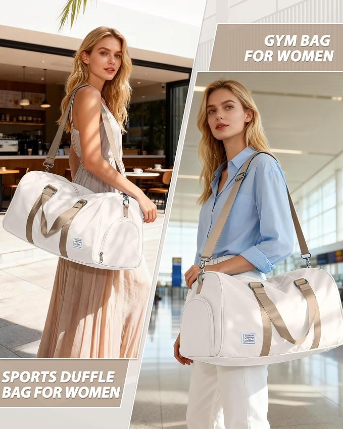 Travel Duffle Bag,Weekender Overnight Bags for Women with Shoes Compartment,Tote Gym Bag Personal Item Carry On Bag for Travel Business Trips Sport Hospital Dance Beige Brown
