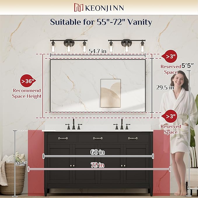 Keonjinn Gold Bathroom Vanity Mirror 55" x 30" Rectangle Large Wall Mirror Metal Framed Brushed Gold Rectangular Modern Farmhouse Mirrors for Over Sink(Horizontal/Vertical)
