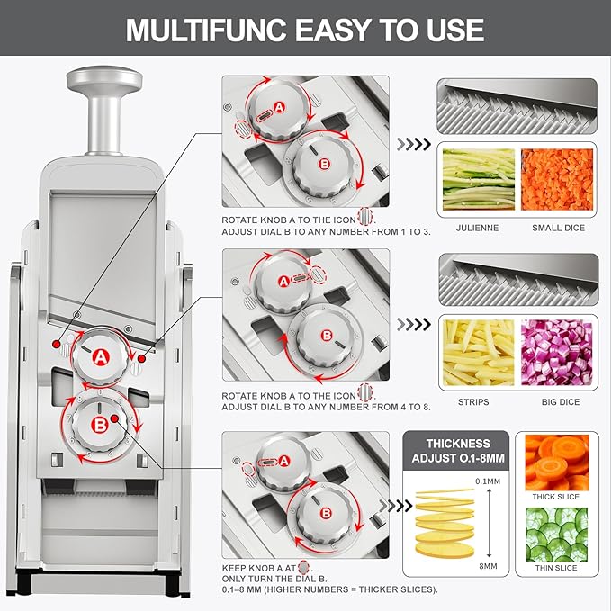 QYKIC Upgrade Safe Mandoline Slicer,Vegetable Chopper,Potato Slicer, Onion Chopper with Drain Basket Storage Container, Cheese Grater Kitchen Chopping Artifact (SliverGray)