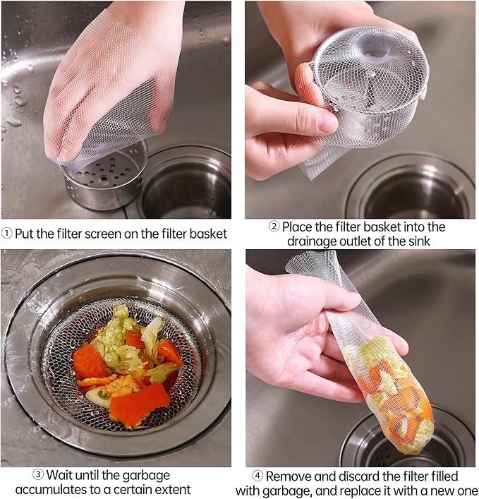 Kitchen Sink Drain Strainer Mesh Bag,Disposable Mesh Sink Strainer Bags for Collecting Kitchen Food Waste(100pcs) ﻿