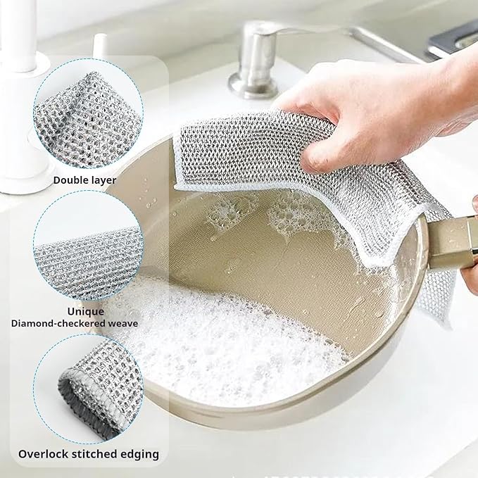 2024 New Multipurpose Wire Miracle Cleaning,Wire dishwashing, Non Scratch Wire Dishcloth,Dish Towels for Kitchen Sinks Dishes Stove Tops,ClothsMultifunctional Wire Dishwashing Rags for Wet and Dry