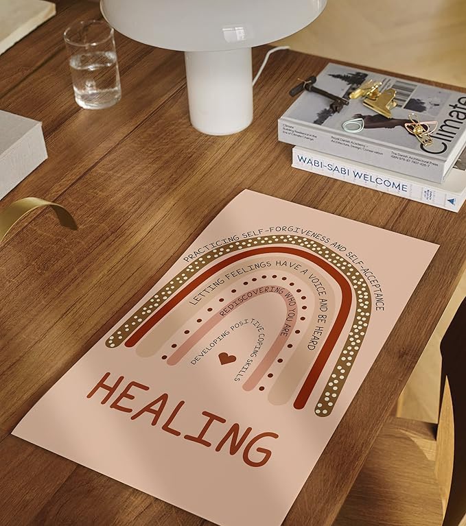 LOLUIS Mental Health Poster, Boho Therapy Tools Educational Supplies Art Print Classroom School Office Decor (Healing, Custom Frame Type)