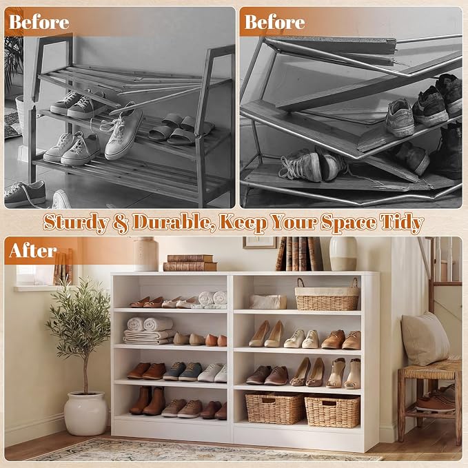 Homieasy Shoe Cabinet, 5-Tier Modern Wood Shoe Storage Organizer, White | 3 Adjustable Shelves for Entryway, Multi-Purpose Display Shelf & Storage Cabinet for Living Room, Bedroom