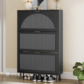 Shoe Storage Cabinet with 3 Flip Drawers, Narrow Wood Shoe Organizer Cabinet with Fluted Panel, Slim Shoe Rack for Entryway, Freestanding Shoe Cabinet for Living Room, Hallway, Black