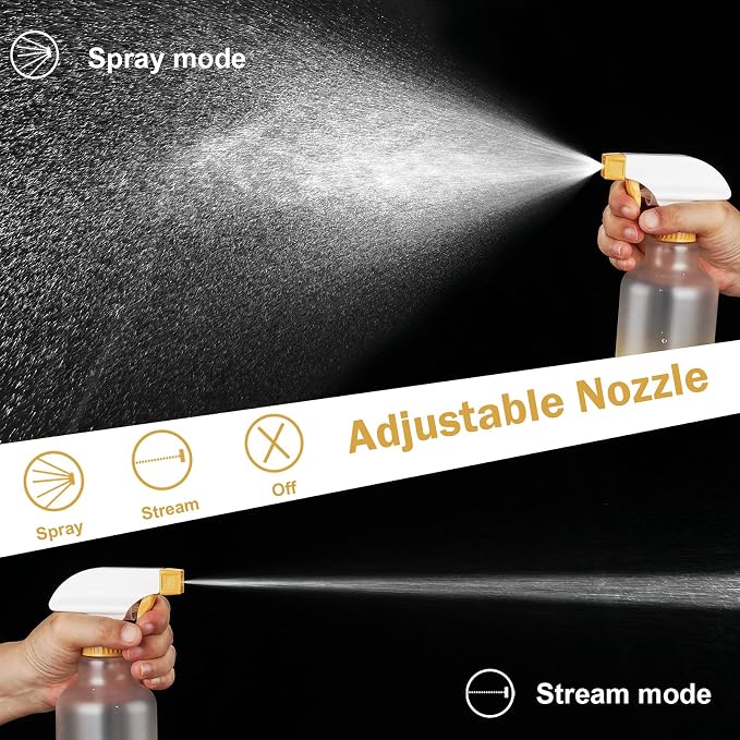16.9oz/500ml Plastic Spray Bottles 2 Pack, Adjustable Mist Stream | Heavy Duty refillable spray containers for plant care, hair mist and household cleaning
