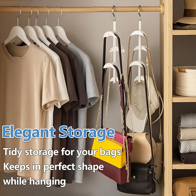 Purse Hanger Organizer for Closet 2Pack, Hanging Bag Holder, with 4 Hooks, Hanging Organizer for Handbag Keeping Purses, Storage Hook Backpack Rack Space Saving Hanger