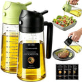 Poshetion 2 in 1 Olive Oil Sprayer for Cooking, 16oz Oil Dispenser for Kitchen, Leak-Proof Oil Spray Bottle for Air Fryer, Salad, BBQ, Baking, Grilling - Black & Green