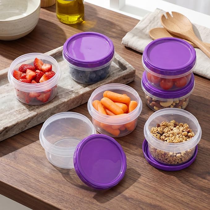 Sieral 6 Pack 8 oz Freezer Containers with Lids Reusable Deli Freezer Storage Containers Stackable Plastic Thick Twist Top Jars for Takeout Food Round Wide Mouth Lunch Snack (Purple)