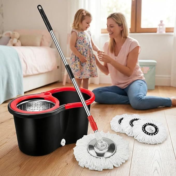 360° Spin Mop & Bucket System – 20QT Floor Cleaning Set with 3 Microfiber Mop Heads & 61" Adjustable Stainless Steel Handle for Effortless, Streak-Free Cleaning