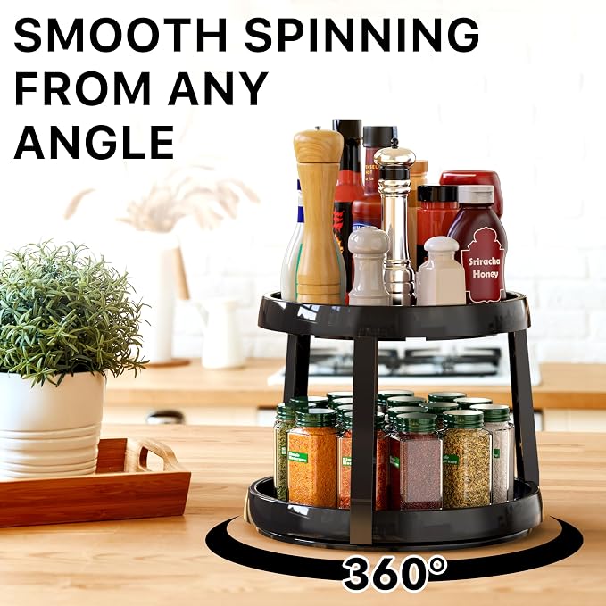 Simple Houseware 2-Tier Lazy Susan Spice Organizer, 10-Inch, Rustic Brown
