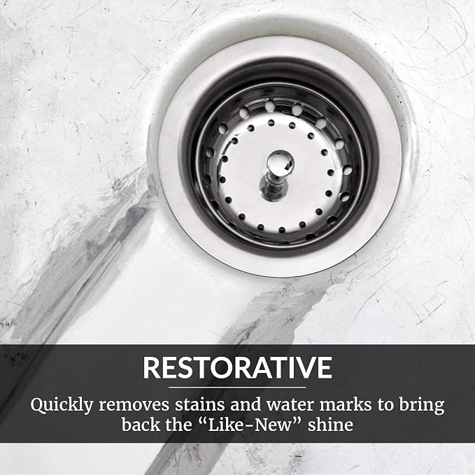 HOPE'S Perfect Sink Cleaner and Polish, Restorative, Water-Repellent, Removes Stains, Ideal for Brushed Stainless Steel, Cast Iron, Porcelain, Corian, Composite, Acrylic, 8.5 oz 2 Pack with 2 Pads