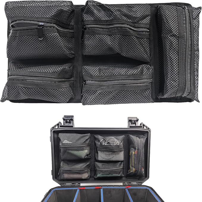 LAFENLIN UPGRADED Lid Organizer for Pelican Vault V525 Case, 5 Thick Mesh Pockets Storage Organizer,Fits Camera Cases,Diving Dry Boxes,Hard Cases & Toolboxes,Includes Hook and Loop,Durable(No Screws)