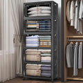 UAMFURI Extra Large Stackable Storage Bins with Lids & Wheels, Foldable Collapsible Closet Organizers Dark Storage Cabinet with Doors for Bedroom Dorm