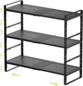 Expandable Shoe Rack Heavy-Duty Closet Organizer Adjustable Shelf Stackable Metal Framework for Entryway, Garage,RV,Pantry,Cabinet(Large,3 Packs/Black)