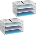 DALTACK 3 Tier Letter Tray Paper Organizer for Desk, Mesh Metal Desk File Organizer with Sliding Trays for Letter/A4 Paper, Mail, Bills & Folders, 2 Pack, White