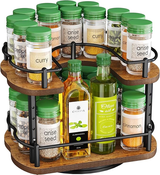 SNTD Spice Rack Organization for Cabinet - Height Adjustable Rotating Lazy Susan Organizer, Spice Organizer Fits Cabinets Wide＞ 11 inches, Clearance Height ＞10.5 inches