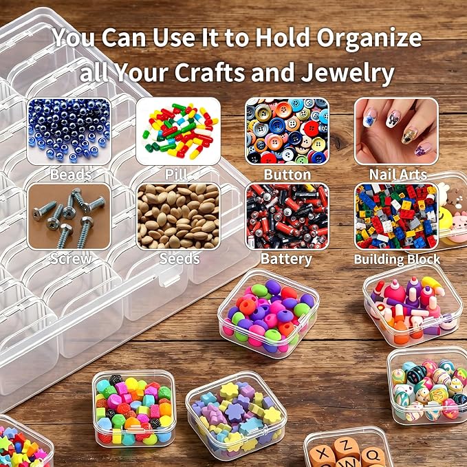 Bead Organizer Box, 61pcs Clear Plastic Storage Containers Set, Large Capacity Small Bead Organizers and Storage Cases with Labels, for Jewelry, Crafts, Diamonds Storage