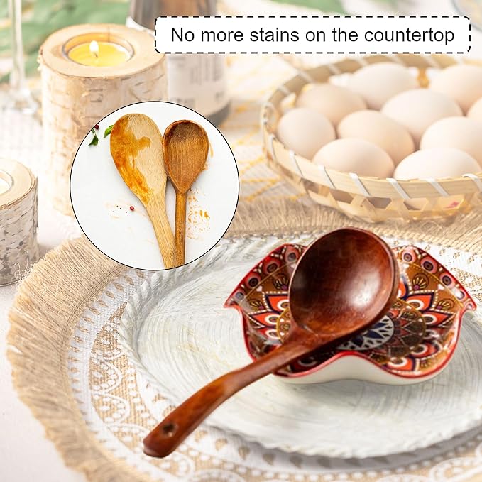 Miamolo Spoon Rest for Stove Top, 5.3in Spoon Holder Utensil Rest, Ceramic Spoon Rests for Kitchen Counter Bohemian Style Cooking Gift for Housewarming