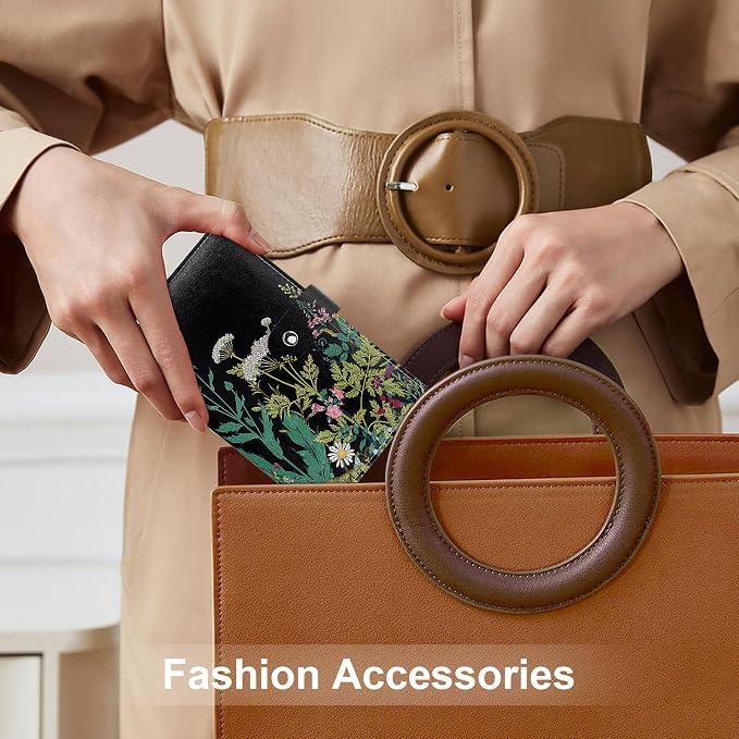 Rouidr Business Card Organizer, RFID Business Credit Card Holder with 96 Card Slots, Portable Leather Card Wallet for Women, Dandelion