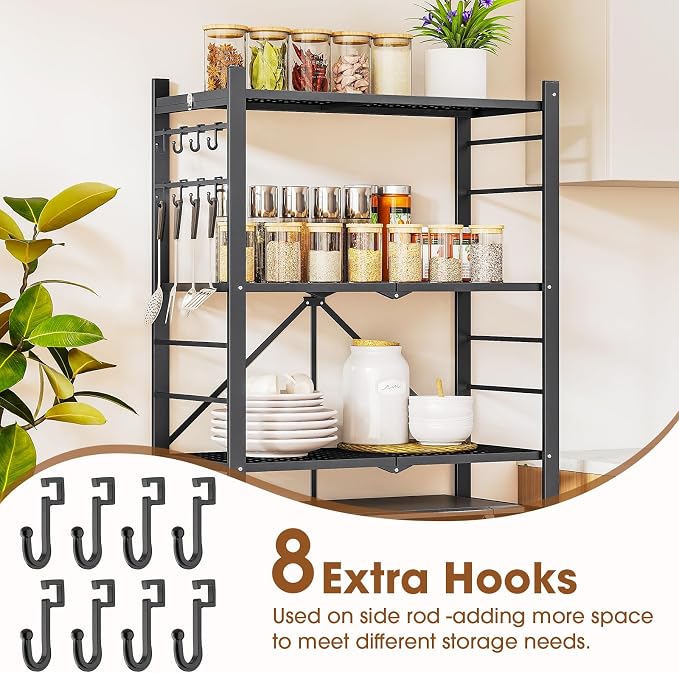 Fenbeli 5 Tier Folding Storage Shelf with Wheels – Heavy Duty Metal Organizer Rack, No Assembly Collapsible Utility Shelving Unit for Garage, Kitchen, Pantry, Basement, Office (Black-A, 5 Tier)