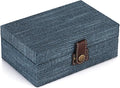Hipiwe Treasure Chest Jewelry Box Wooden Decorative Box with Linen Covered | Memento Case Box with Clasp Lid, Rectangular Keepsake Box Photos Storage Organizer Home Decor, Blue